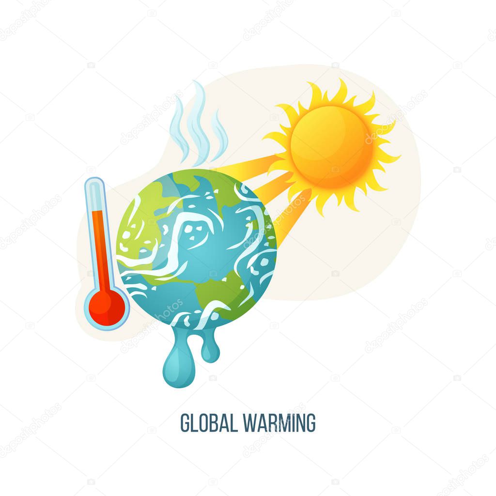 Global Warming Earth with Sunshine and Thermometer