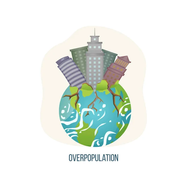 Overpopulation Planet with Skyscrapers and Roots — Stock Vector