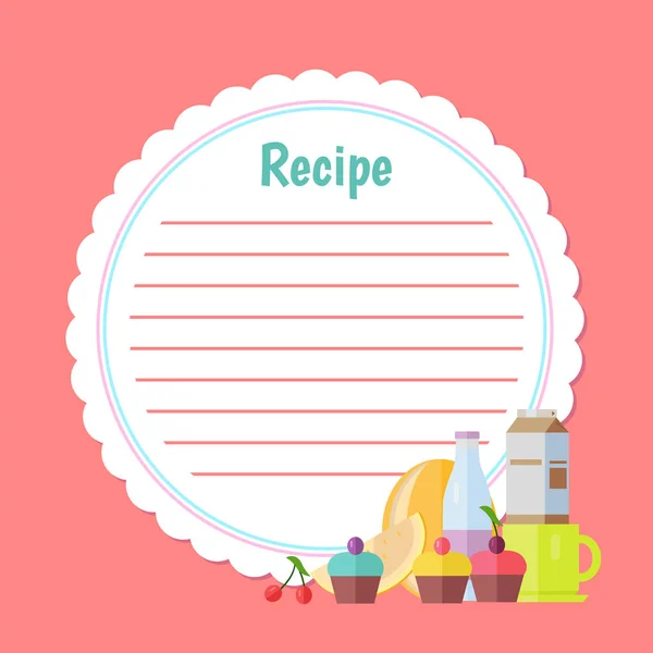 Lista de recetas con postre y bebida, Vector de pastel — Vector de stock