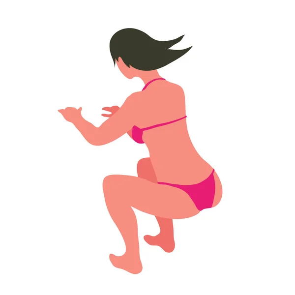 Mujer en traje de baño haciendo sentadillas Vector aislado — Vector de stock