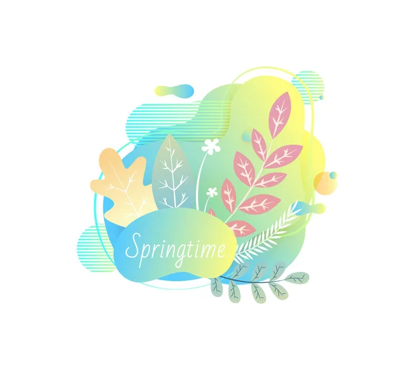 Springtime Banner with Foliage and Branches Decor — Stock Vector