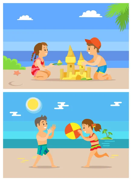 Summer Beach, vakanties voor kinderen, kinderen spelen — Stockvector