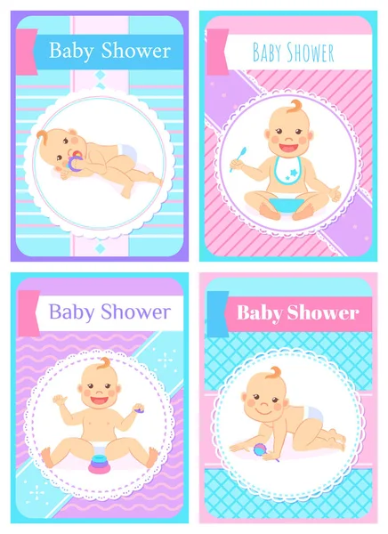 Baby Shower Kind isst Mahlzeit aus Schüssel schlafend — Stockvektor