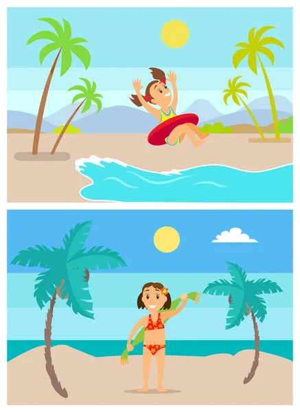 Letní prázdniny děti se zábavou na dovolené — Stockový vektor