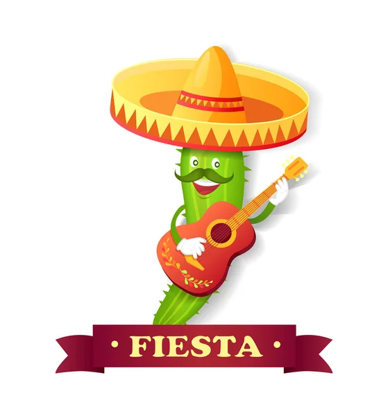 Fiesta Spaans of Mexico vakantie, cactus Mariachi — Stockvector