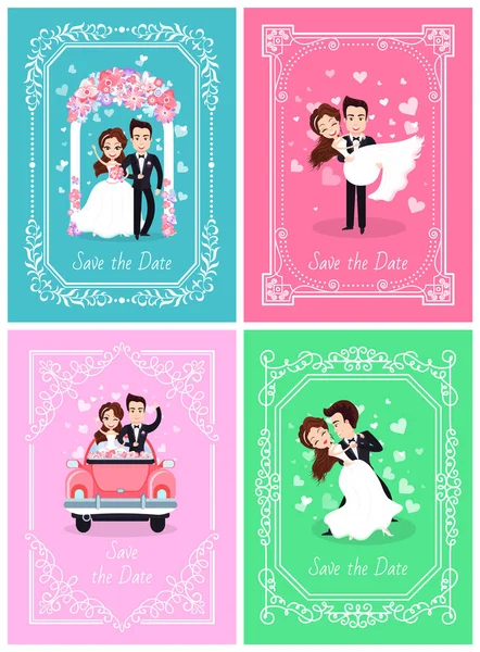 Pareja feliz de pie juntos, Vector de boda — Vector de stock