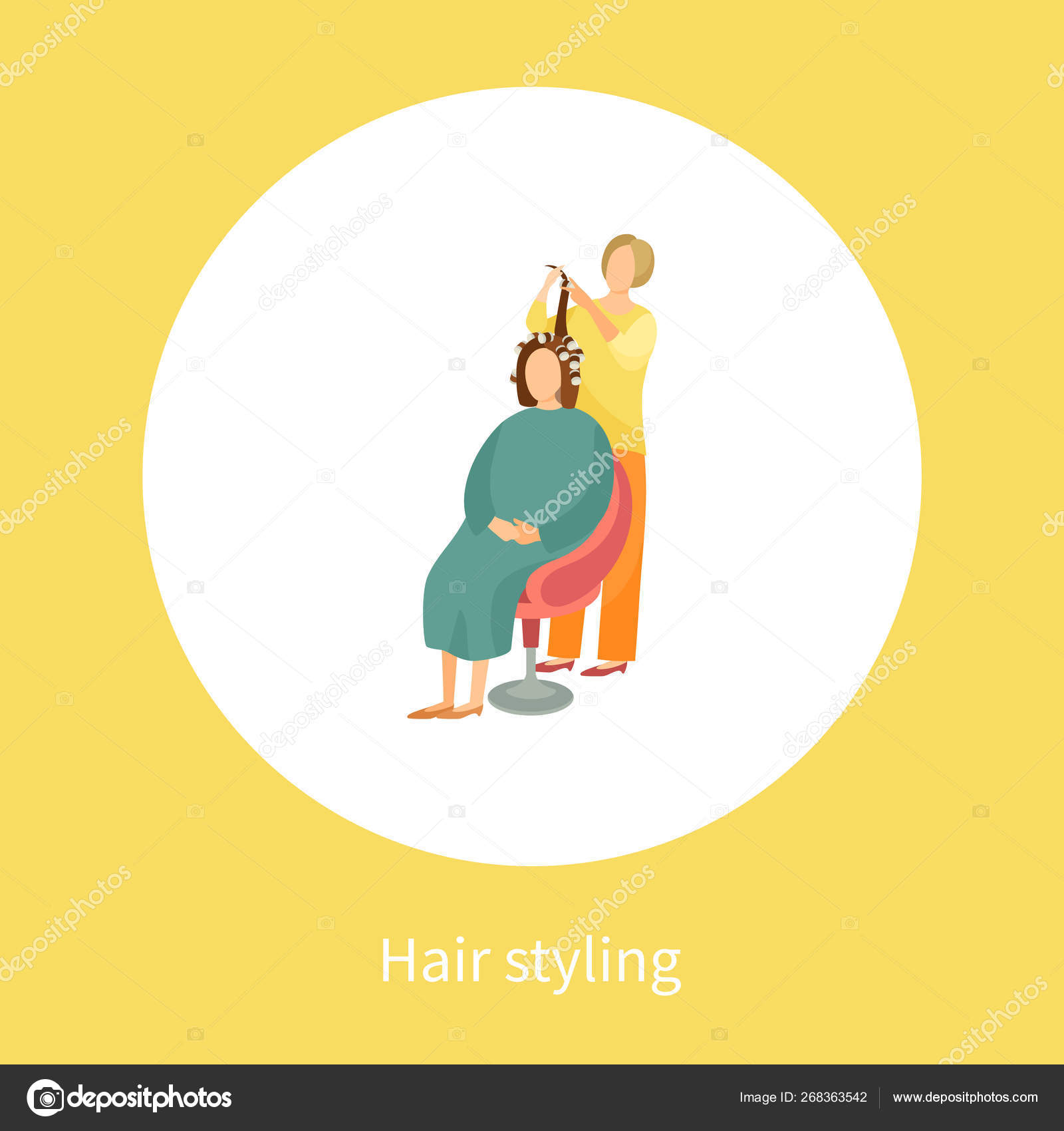 Hair Styling Poster Woman Sitting And Hairdresser Stock Vector