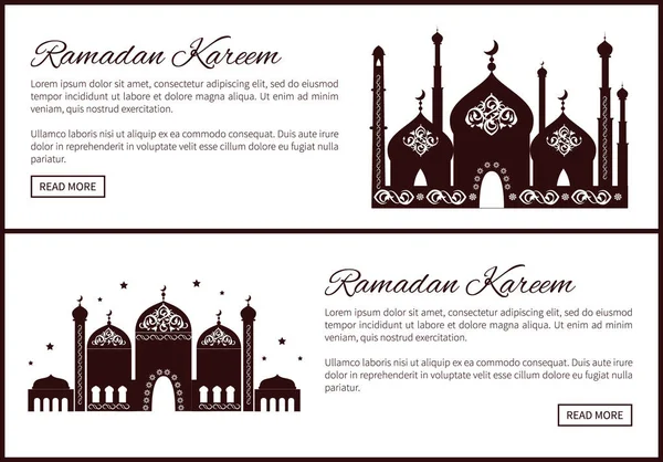 Ramadan Kareem Definir Sites com Mesquita e Texto — Vetor de Stock