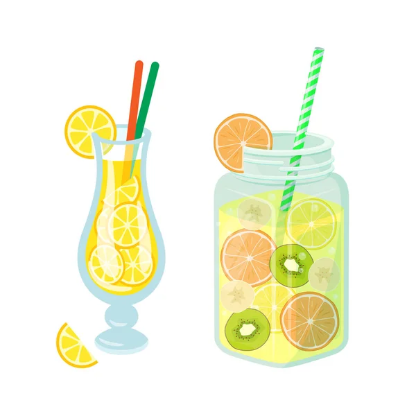 Cocktails et limonade en pot, Boissons détoxifiantes — Image vectorielle