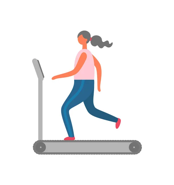 Femme sur tapis roulant, gymnase d'entraînement et de jogging Sport — Image vectorielle