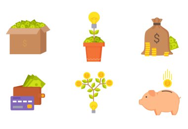 Para Altın Sikke ve Banknotlar Dolar Simgeler Seti