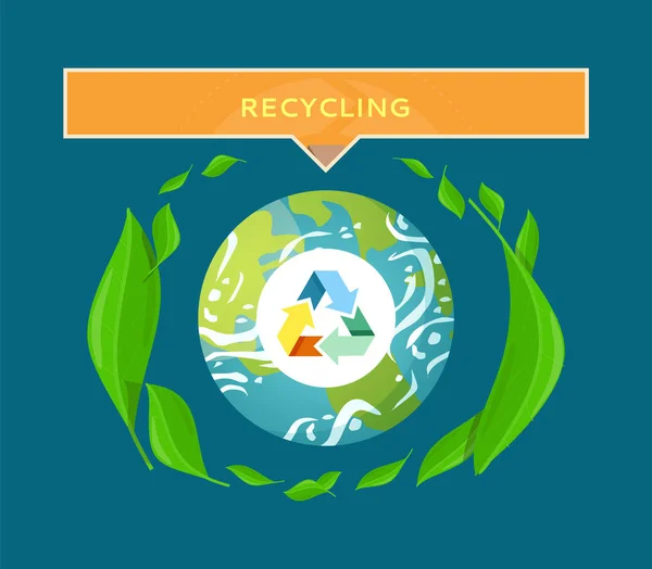 Tri des ordures, protection de l'environnement, vecteur de planète — Image vectorielle