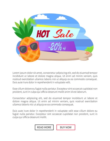 Venda quente 20 por cento fora etiqueta de verão, abacaxi — Vetor de Stock