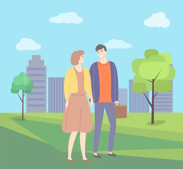 Чоловік і жінка тримає руки вектор пара в парку — стоковий вектор