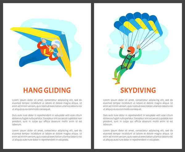 Повесить скользящих и прыгающих с парашютом людей на воздушном плакате — стоковый вектор