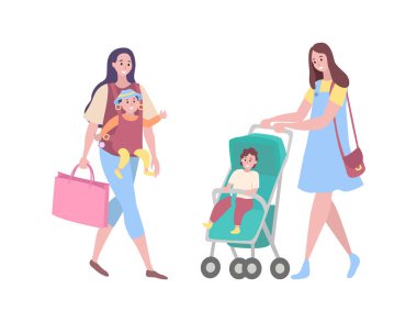 Çocukla Yürüyen Kadın Perambulator 'da oturuyor