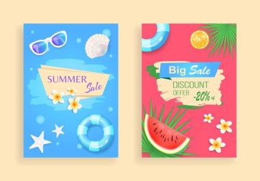 Yaz Büyük Satış İndirim Seti Vektör İllüstrasyon