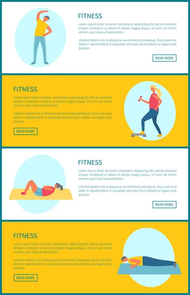 Fitness Exercises Set, Athletes  and Bodybuilders — Stock Vector
