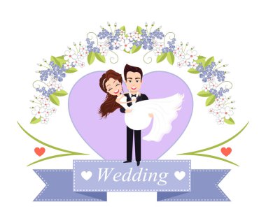 Sevgililer Günü, Düğün Şenlikli Kartpostal Vektör