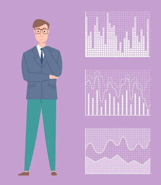 Infographie et Homme, Homme d'affaires avec Ensemble de Données — Image vectorielle