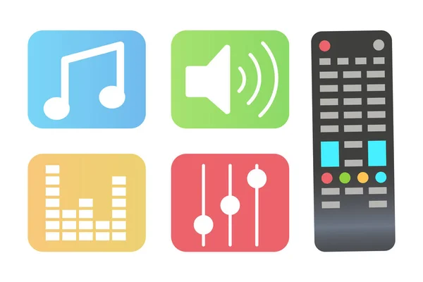Remote Controller and Icons Set Musical Signs — Stock Vector