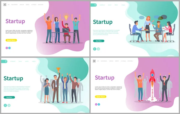 Yeni İş Projesi Nde Çalışan Startup İnsanlar — Stok Vektör