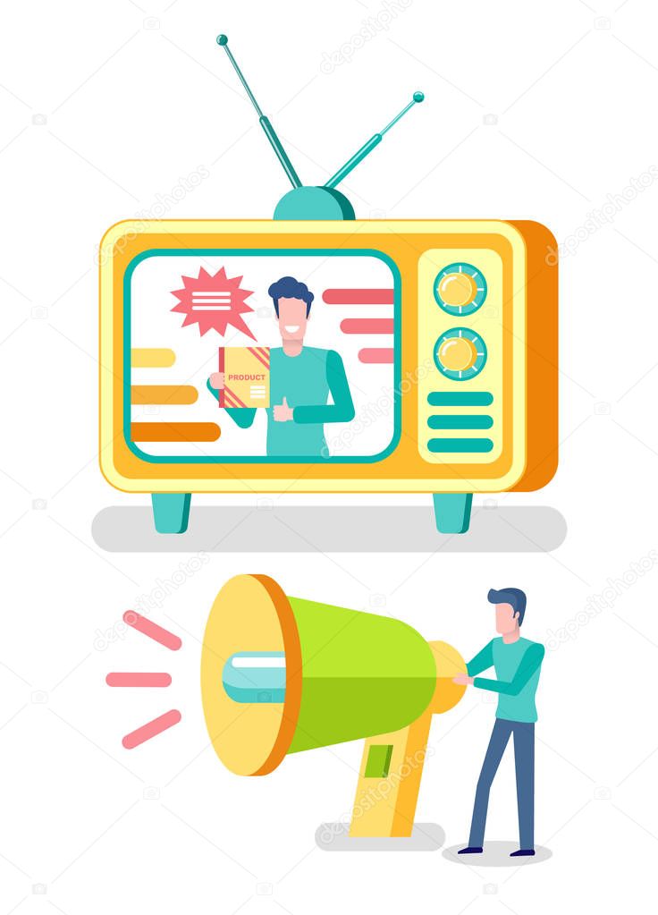 Television Advertisement, TV set and Megaphone