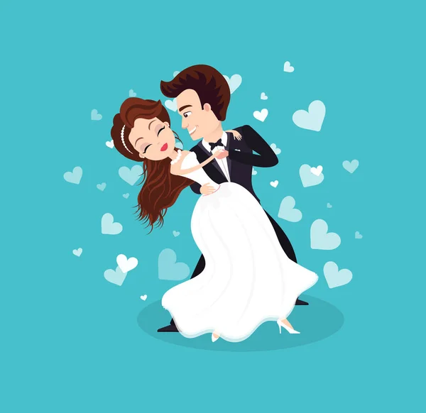 Hochzeitszeremonie, verliebtes Paar tanzende Menschen — Stockvektor