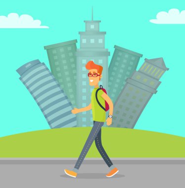Gülümseyen Adam, Binalar Vektör yakınında Walking Man