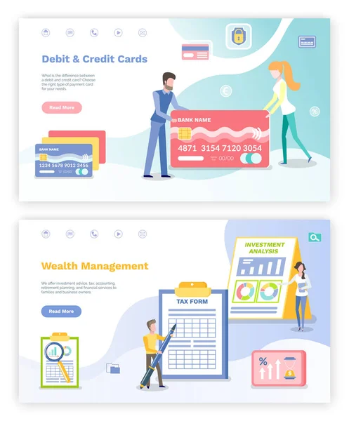 Χρεωστική και πιστωτική κάρτα, ιστότοπος διαχείρισης πλούτου — Διανυσματικό Αρχείο