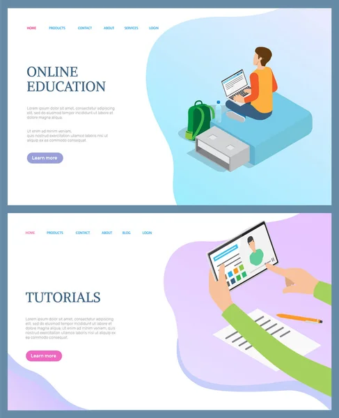 Online utbildning av person, tutorials Web Vector — Stock vektor