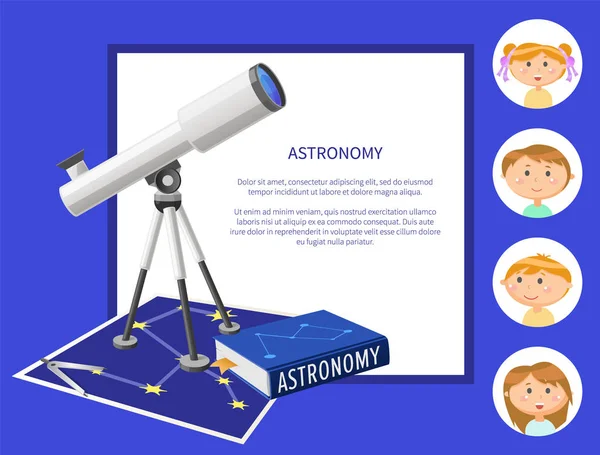 Materia de Astronomía en la Escuela Disciplina y Niños — Vector de stock