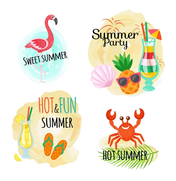 여름 파티, 과일 칵테일, 동물과 새 — 스톡 벡터
