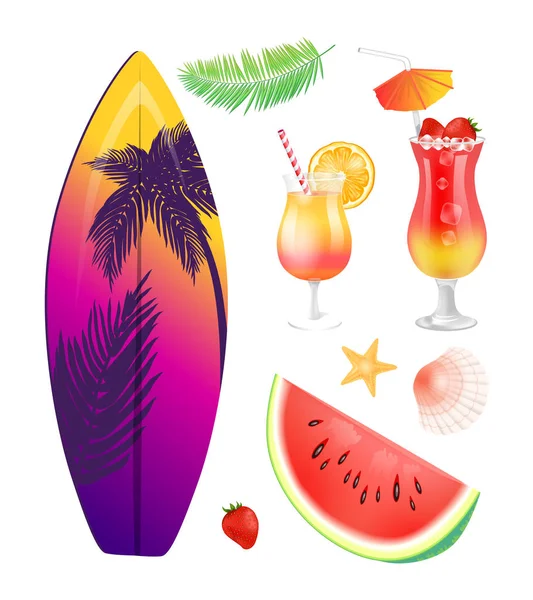 Surf Board Summer Icons Set Ilustração vetorial —  Vetores de Stock