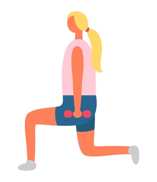 Mujer haciendo ejercicio con pesadas campanas aisladas — Vector de stock