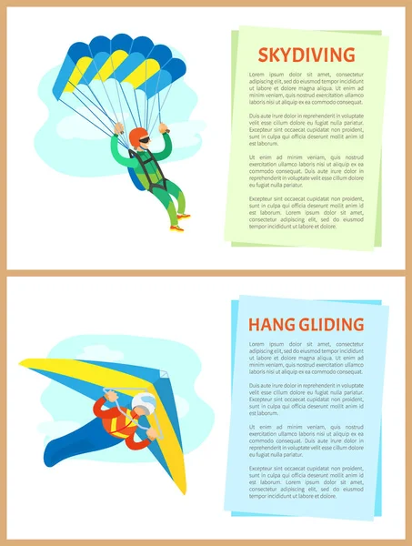 Skydiving dan Hang Gliding Olahraga Ekstrim Set - Stok Vektor