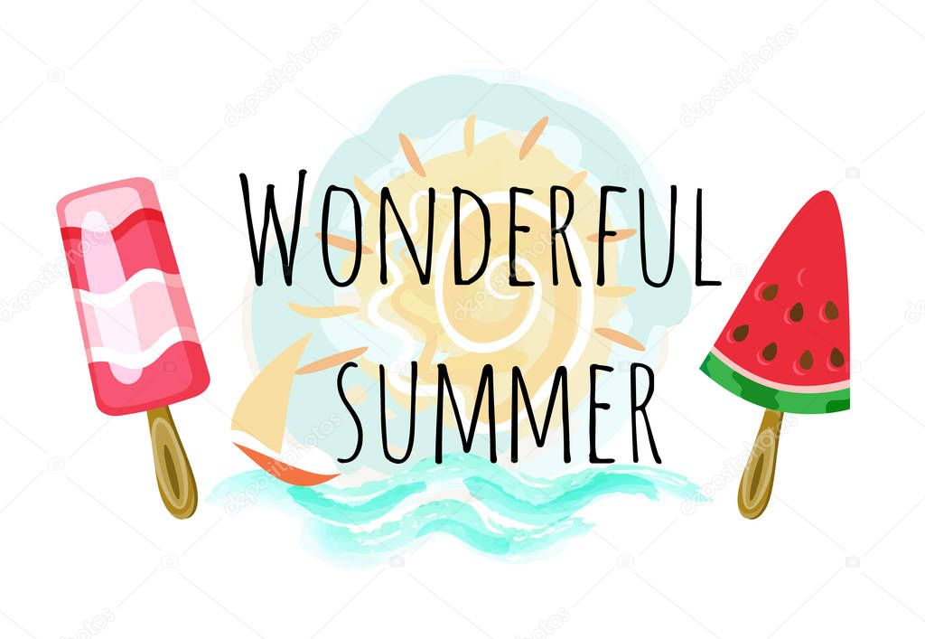 Wonderful Summer Poster with Two Ice Cream and Sun