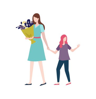 Birlikte Giden Kızlar, Anne ve Kızı Vektör