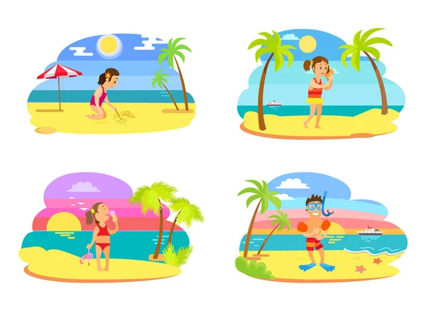 Παιδική δραστηριότητα στην παραλία, καλοκαίρι διάνυσμα — Διανυσματικό Αρχείο
