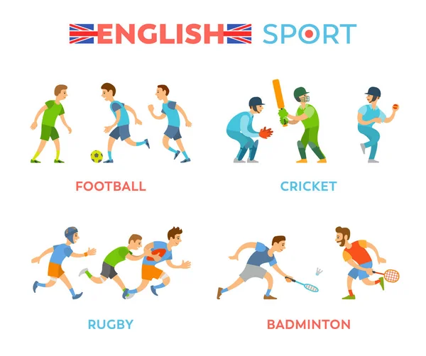 English Sport, Football Cricket, Rugby Badminton — Stock Vector