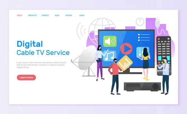 Servicio de TV por cable digital Personas con Televisión — Vector de stock