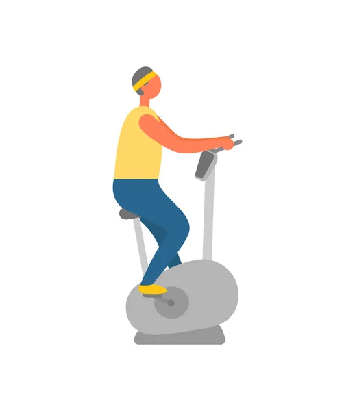 Homme dans la salle de gym utilisant le bodybuilding de vélo stationnaire — Image vectorielle
