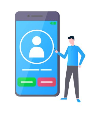 Dokunmatik Ekranlı Telefon Kullanan Adam, İletişim Vektörü