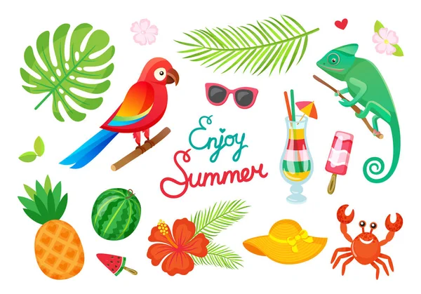 Enjoy Summer, Tropical Wild Plants and Animals — Stock Vector