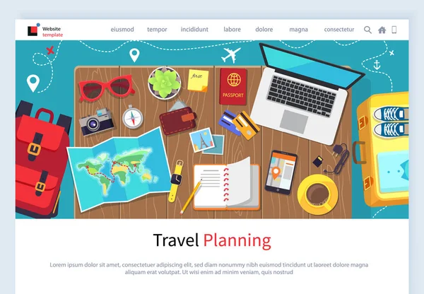 Tijd om te reizen voorbereiding voor vakantie website — Stockvector