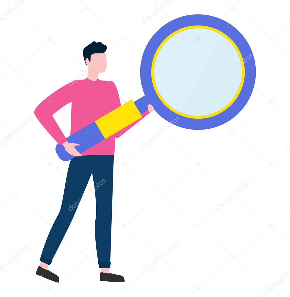 Man with Big Magnifying Glass, Male Analyzing