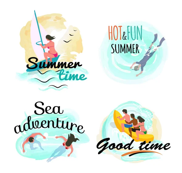 여름 시간, 바다, 모험, 좋은 시간 벡터 — 스톡 벡터
