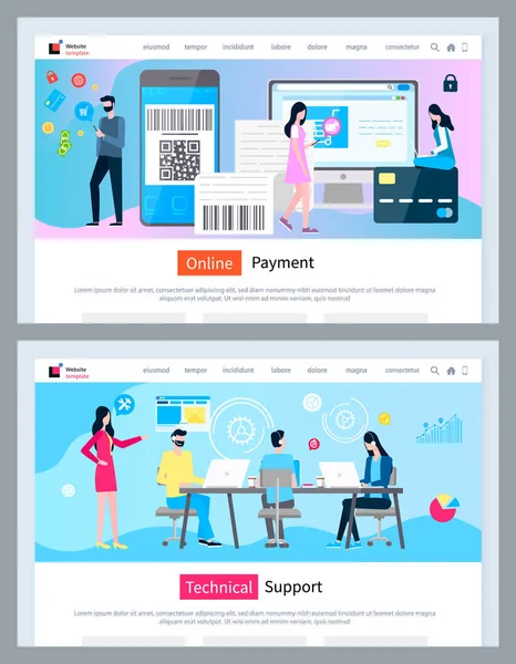 Soutien technique et paiement en ligne Finances Web — Image vectorielle