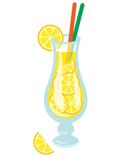Cocktail com palhas e fatia de limão isolado — Vetor de Stock