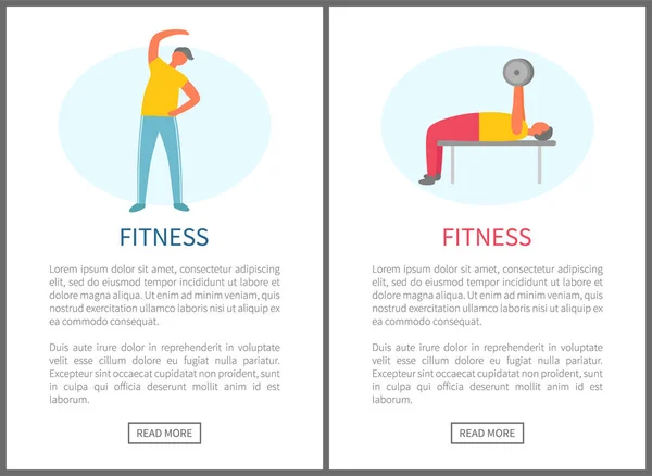 Fitness Web, Estiramiento y Bombeo Hombres Vector — Vector de stock